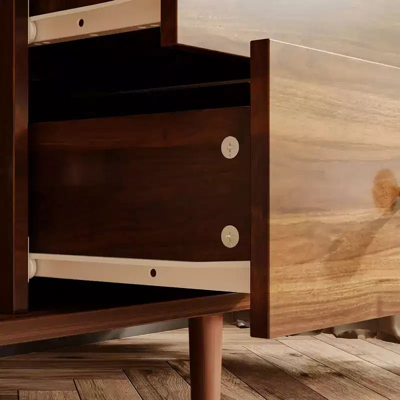 Vintage Style Storage Cabinet with LED Lighting & Acrylic Sliding Doors – Dark Wood