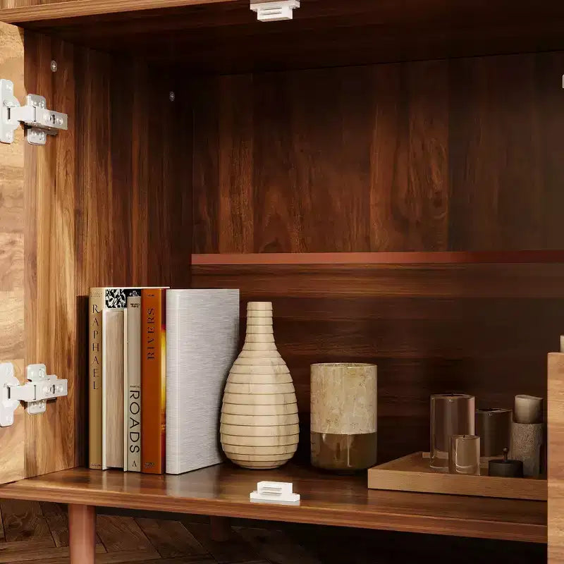 Vintage Style Storage Cabinet with LED Lighting & Acrylic Sliding Doors – Dark Wood