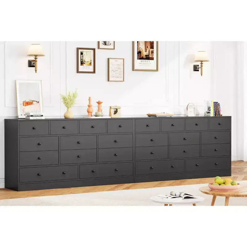 12 Drawer Dresser for Bedroom, 61 Inch Wood Dresser with Power Outlet, Wide Chest of Drawers