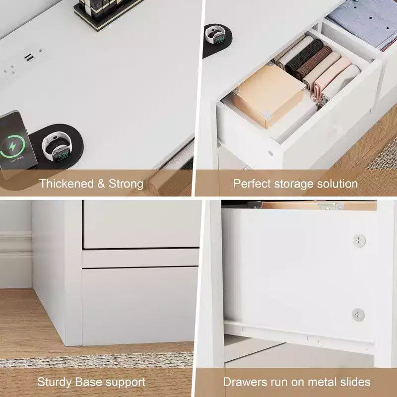 12 Drawer Dresser for Bedroom, 61 Inch Wood Dresser with Power Outlet, Wide Chest of Drawers