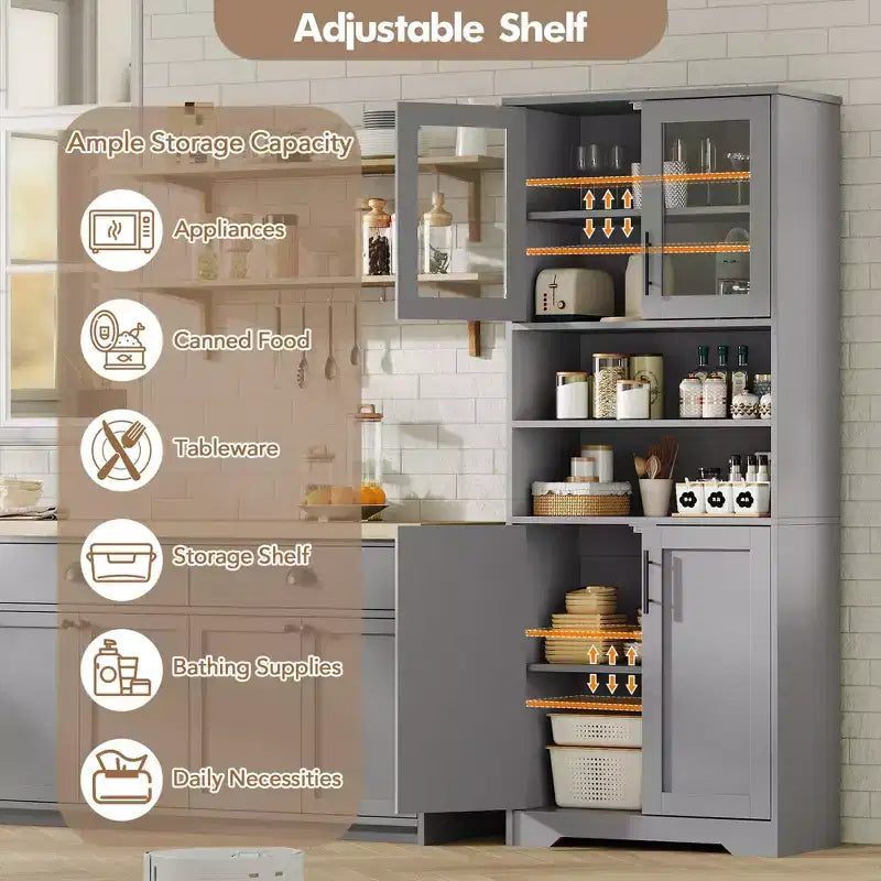 GustoWave Mobiletto alto da bagno, mobiletto da bagno indipendente con ante in vetro e ripiani regolabili, 67 Mobiletto moderno