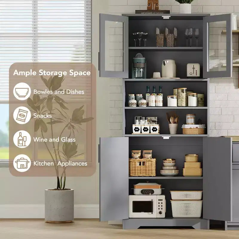 GustoWave Mobiletto alto da bagno, mobiletto da bagno indipendente con ante in vetro e ripiani regolabili, 67 Mobiletto moderno