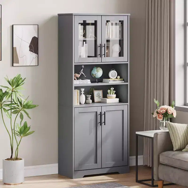 GustoWave Mobiletto alto da bagno, mobiletto da bagno indipendente con ante in vetro e ripiani regolabili, 67 Mobiletto moderno
