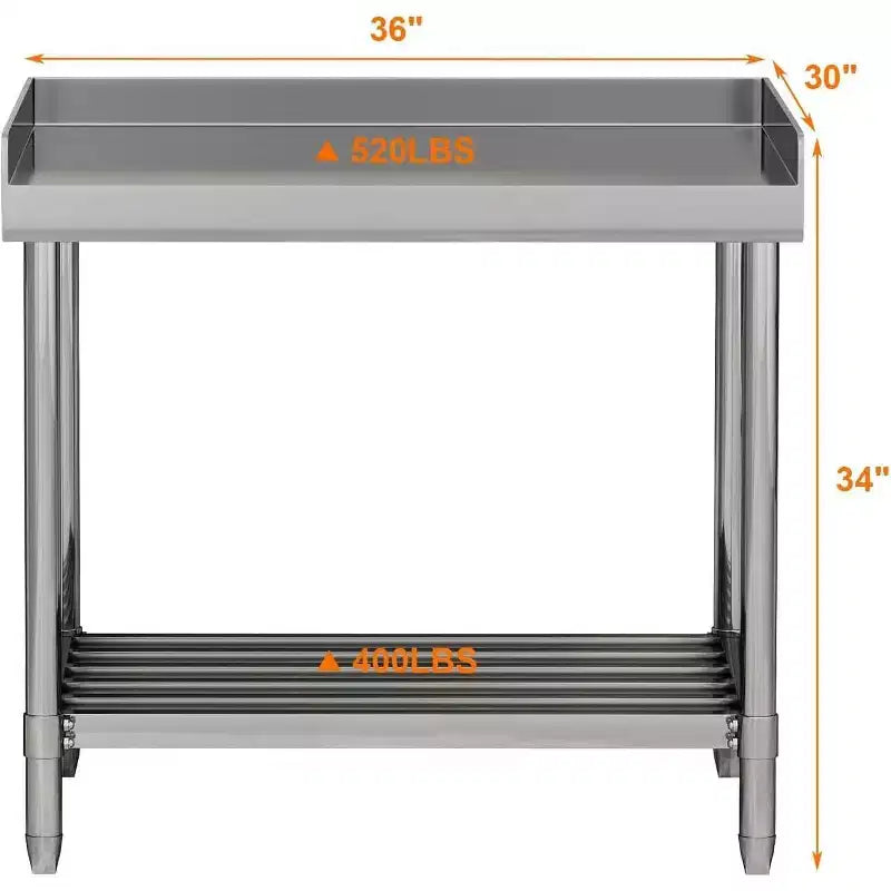 36" NSF Stainless Steel Prep Table with Backsplash – Commercial Workstation