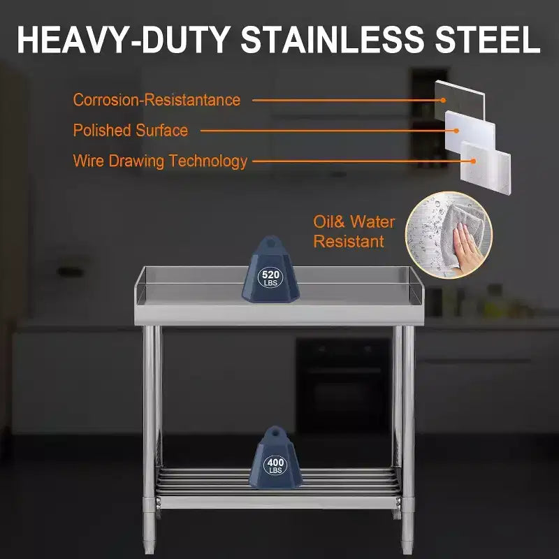 36" NSF Stainless Steel Prep Table with Backsplash – Commercial Workstation