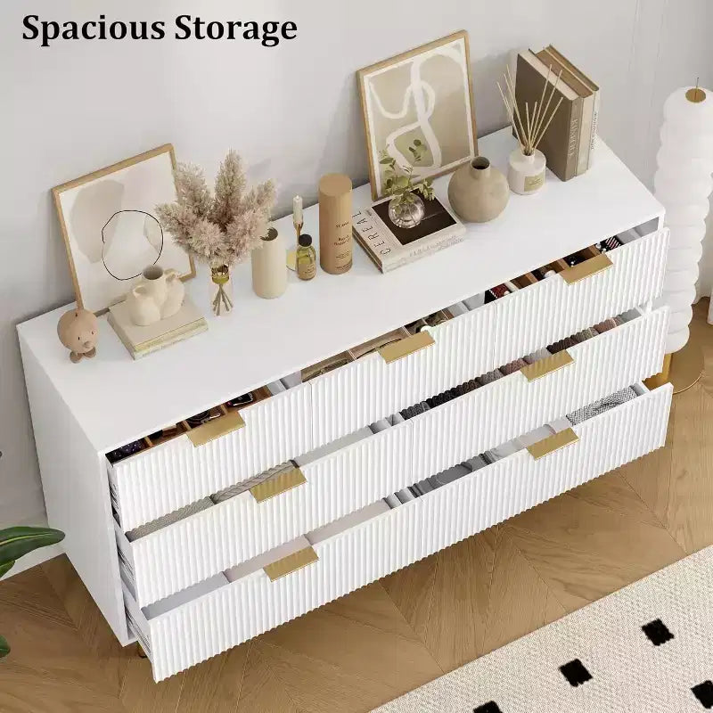 7 Drawers Dresser - Wide Top Wood Storage with Metal Handles for Bedroom & Living Room