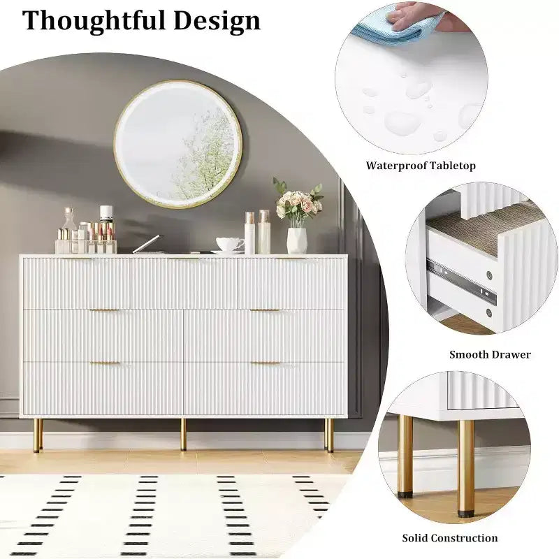 7 Drawers Dresser - Wide Top Wood Storage with Metal Handles for Bedroom & Living Room