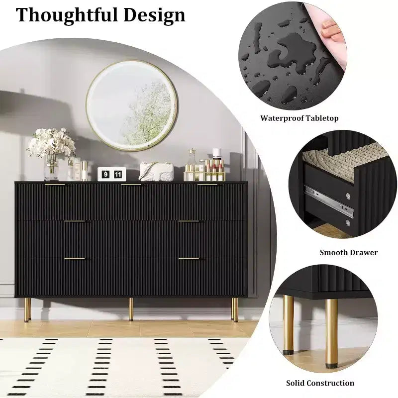 7 Drawers Dresser - Wide Top Wood Storage with Metal Handles for Bedroom & Living Room