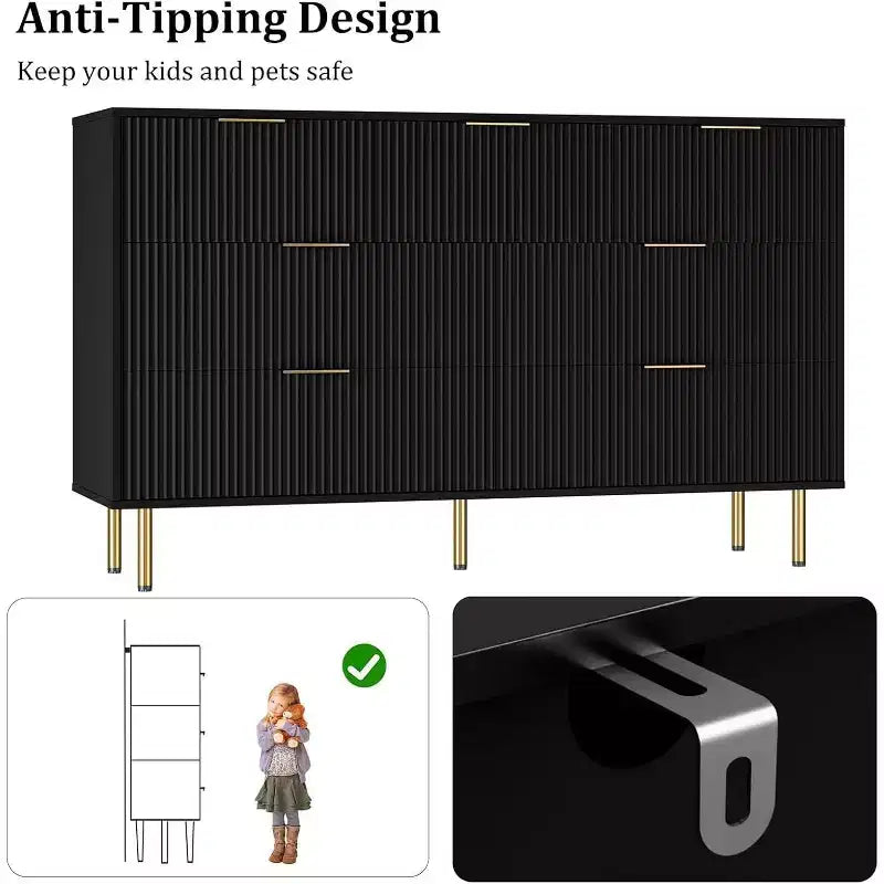 7 Drawers Dresser - Wide Top Wood Storage with Metal Handles for Bedroom & Living Room