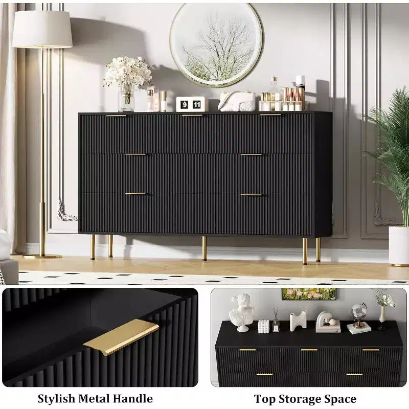 7 Drawers Dresser - Wide Top Wood Storage with Metal Handles for Bedroom & Living Room