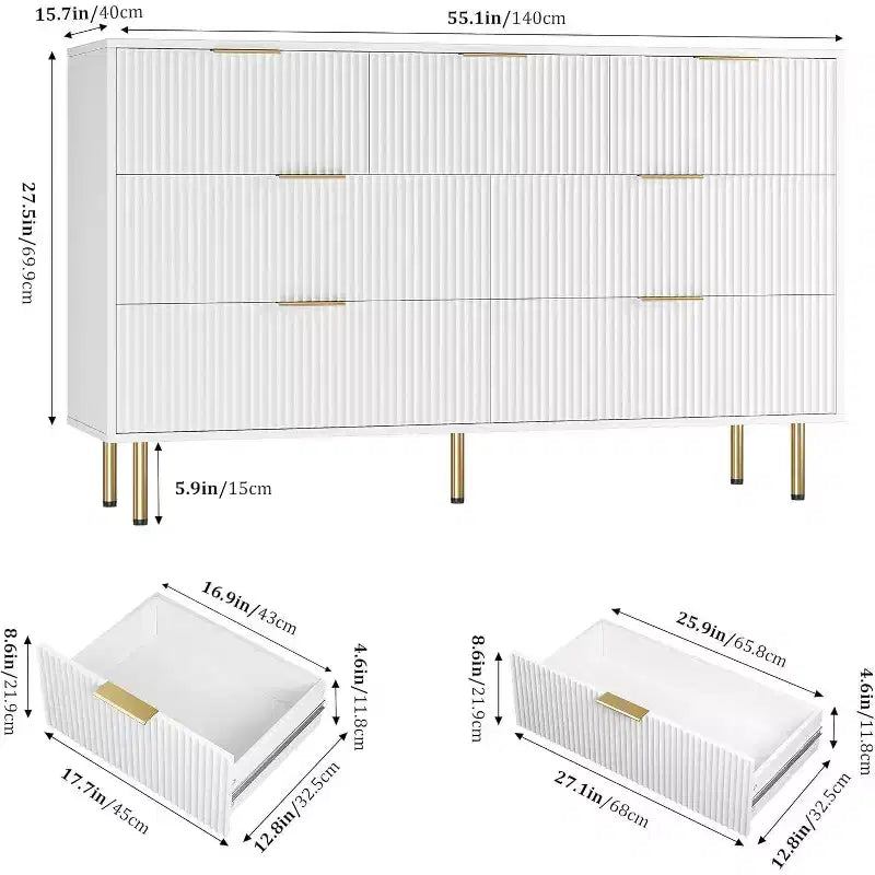 7 Drawers Dresser - Wide Top Wood Storage with Metal Handles for Bedroom & Living Room