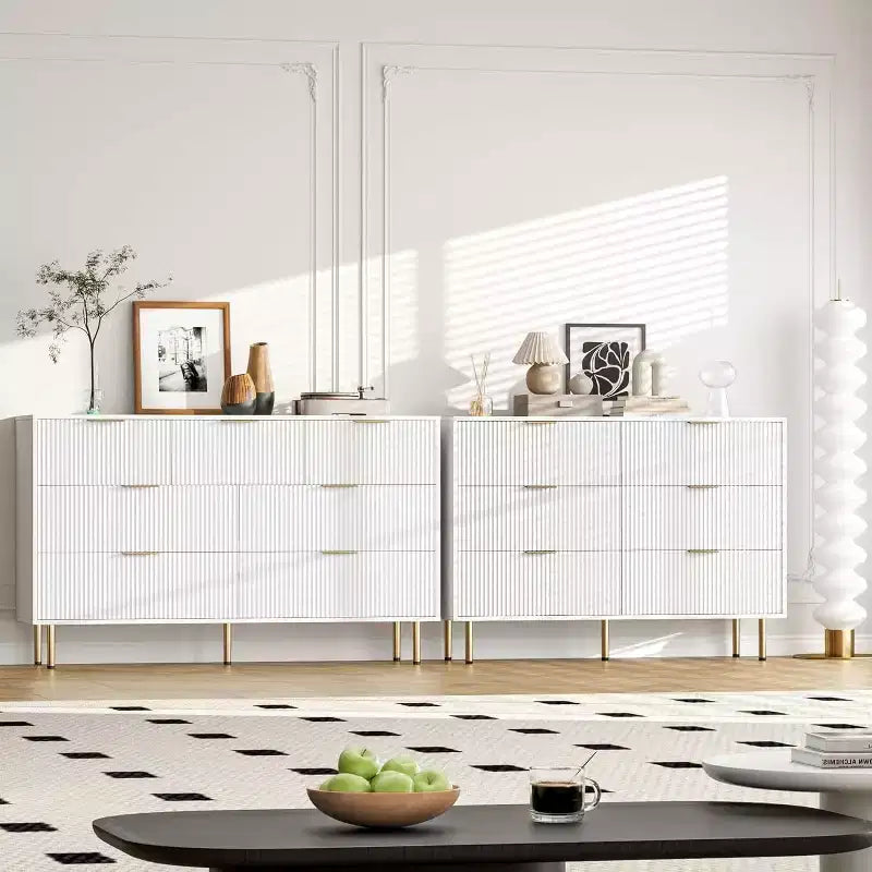 7 Drawers Dresser - Wide Top Wood Storage with Metal Handles for Bedroom & Living Room