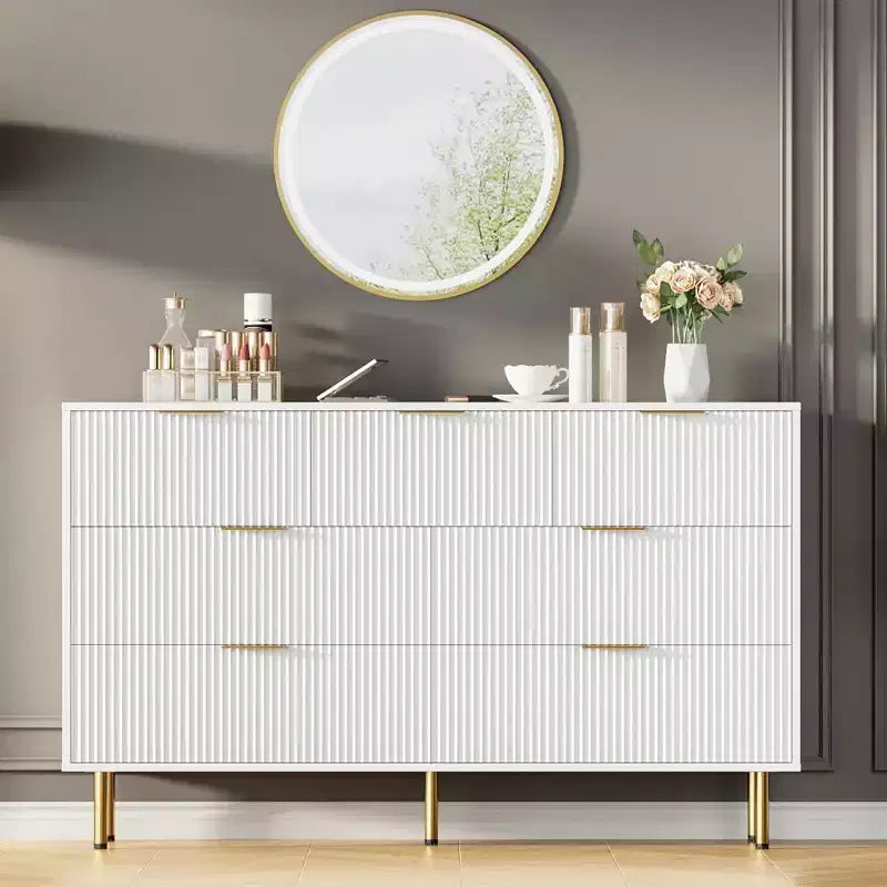 7 Drawers Dresser - Wide Top Wood Storage with Metal Handles for Bedroom & Living Room