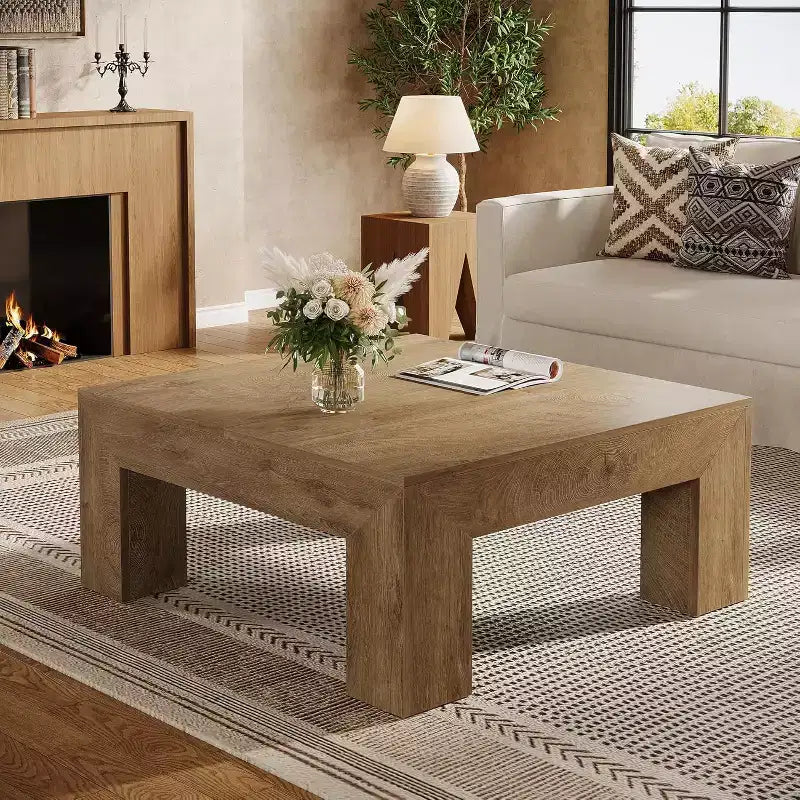 Tavolino da caffè quadrato Lantine da 99 cm per soggiorno, tavolino da cocktail con gambe robuste in legno, facile da montare