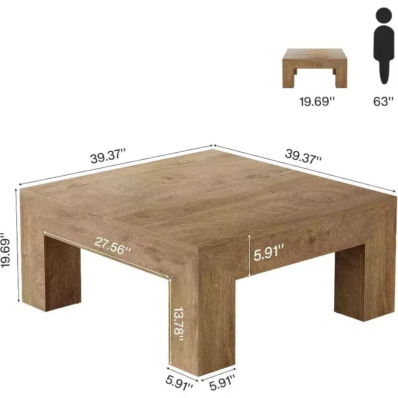 Tavolino da caffè quadrato Lantine da 99 cm per soggiorno, tavolino da cocktail con gambe robuste in legno, facile da montare