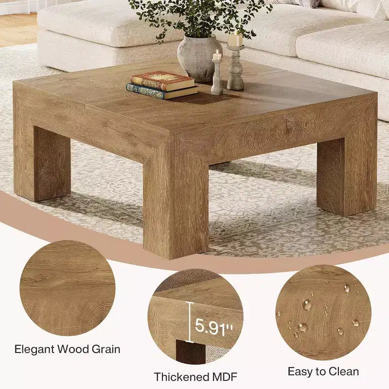 Tavolino da caffè quadrato Lantine da 99 cm per soggiorno, tavolino da cocktail con gambe robuste in legno, facile da montare