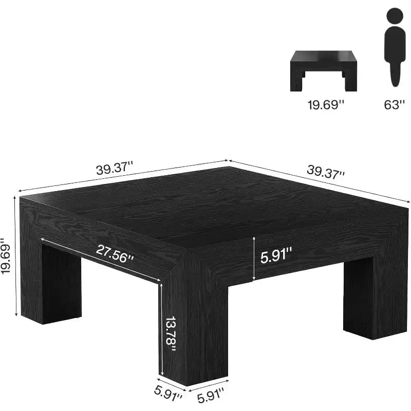 Tavolino da caffè quadrato Lantine da 99 cm per soggiorno, tavolino da cocktail con gambe robuste in legno, facile da montare