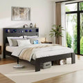 Bed Frame Queen/King Size,Wood Platform with Under Bed Storage LED Light Headboard and 2 USB,Noise Free,No Box Spring Needed,Dark Black