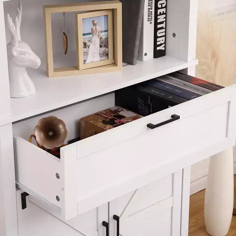 COZONY 72" Libreria a 6 Livelli in Stile Rustico con Ante, Mobiletto e Cassetto, Libreria in Legno con Ripiani Regolabili per Soggiorno, Cucina e Camera da Letto