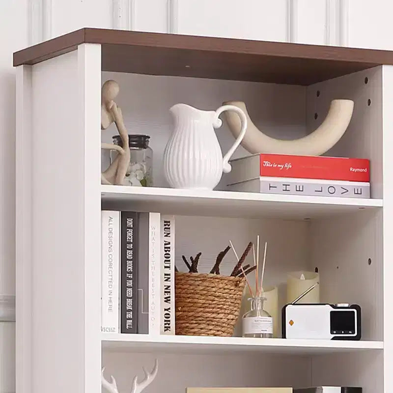 COZONY 72" Libreria a 6 Livelli in Stile Rustico con Ante, Mobiletto e Cassetto, Libreria in Legno con Ripiani Regolabili per Soggiorno, Cucina e Camera da Letto
