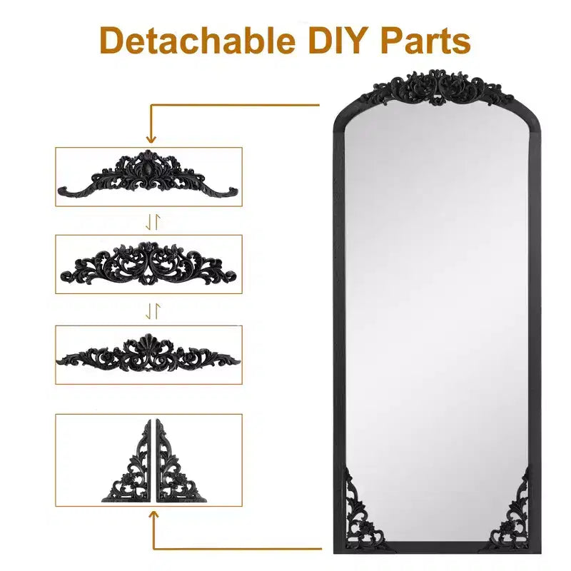67x28 inch Solid Wood Carved Right Angle Micro Arch Black Full-length Mirror (without Bracket)