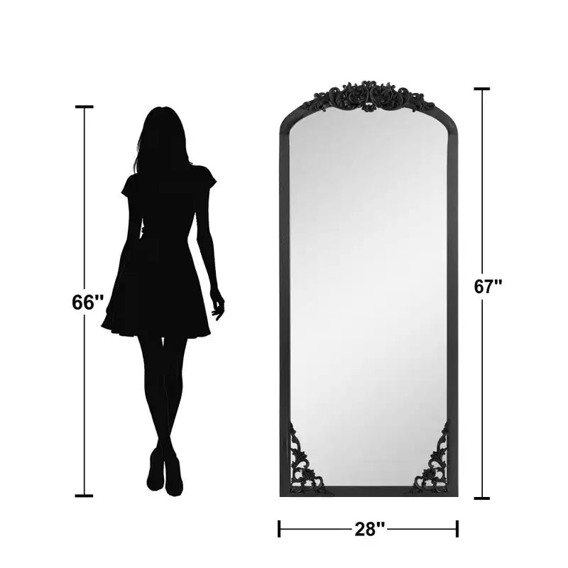 67x28 inch Solid Wood Carved Right Angle Micro Arch Black Full-length Mirror (without Bracket)