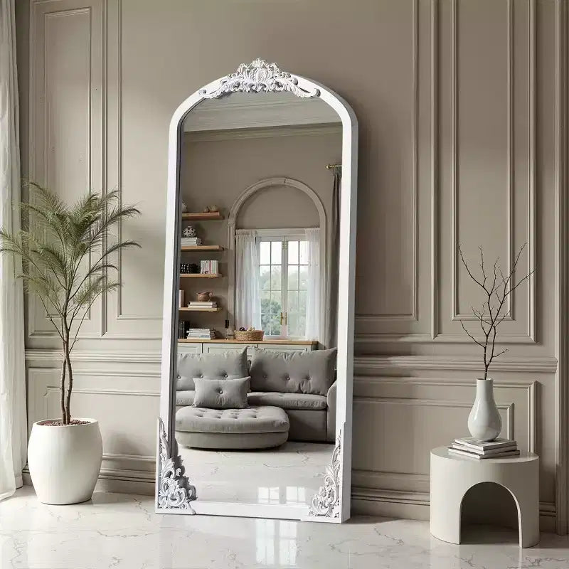 67x28 inch Solid Wood Carved Right Angle Micro Arch Black Full-length Mirror (without Bracket)