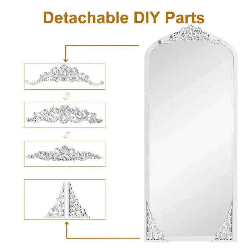 67x28 inch Solid Wood Carved Right Angle Micro Arch Black Full-length Mirror (without Bracket)