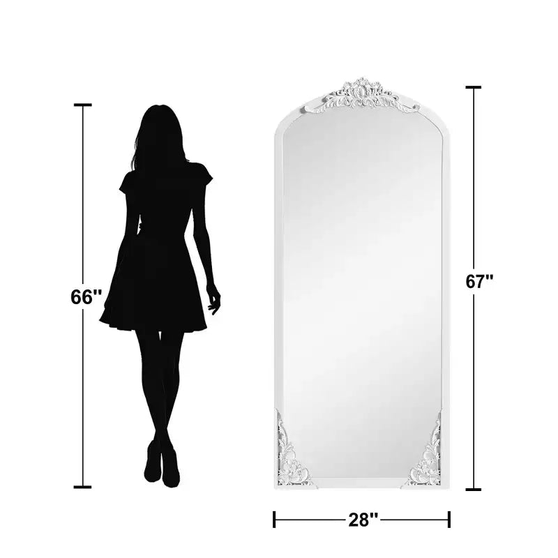 67x28 inch Solid Wood Carved Right Angle Micro Arch Black Full-length Mirror (without Bracket)