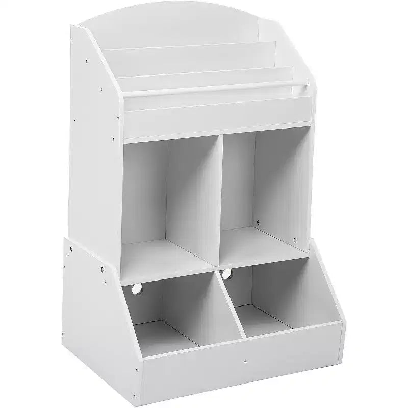 Acekool Kids Toy Organizer and Bookshelf, 3-Tier Sling Book Rack with 2 Storage Bins, Pine Wood, Child Safe, 35x14x39 for Playroom Bedroom