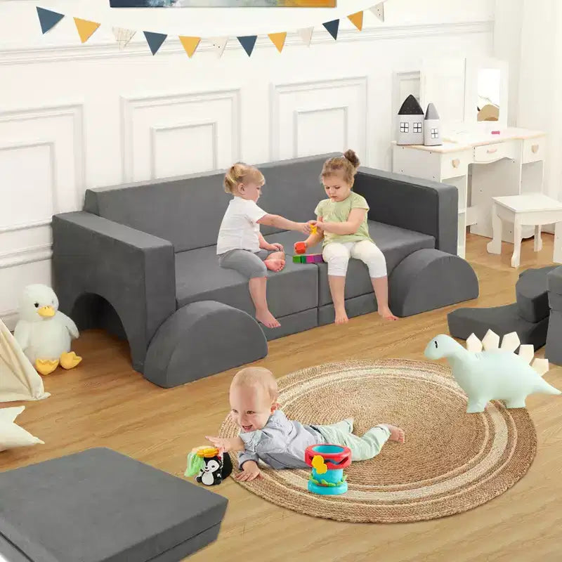 Divano modulare per bambini Kids Play Couch, 8 pezzi, per cameretta e asilo nido, divano trasformabile per bambini con rivestimento sfoderabile, grigio scuro