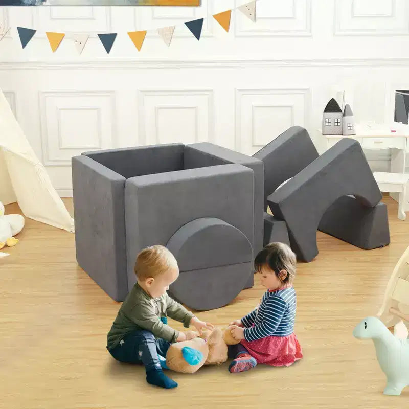 Divano modulare per bambini Kids Play Couch, 8 pezzi, per cameretta e asilo nido, divano trasformabile per bambini con rivestimento sfoderabile, grigio scuro