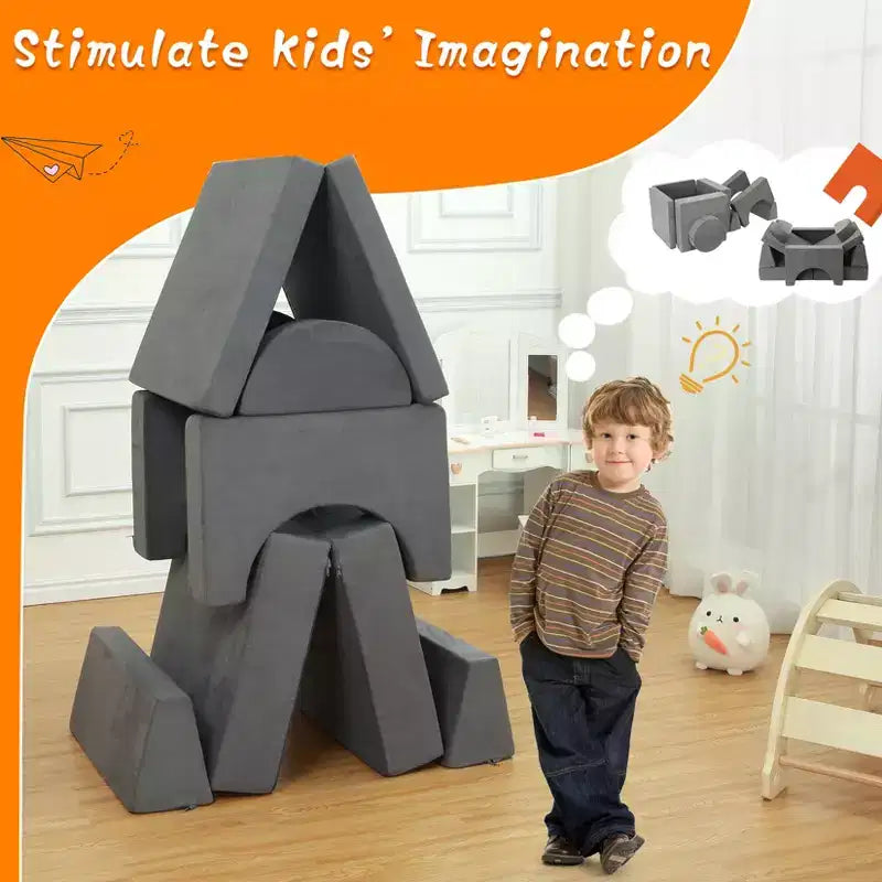 Divano modulare per bambini Kids Play Couch, 8 pezzi, per cameretta e asilo nido, divano trasformabile per bambini con rivestimento sfoderabile, grigio scuro