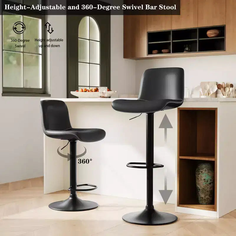 Bar Stools, Counter Stools - Adjustable Swivel Set with Soft Cushioned PU Leather, Backrest & Footrest for Dining Room, Kitchen Counter