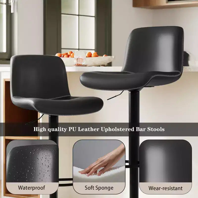 Bar Stools, Counter Stools - Adjustable Swivel Set with Soft Cushioned PU Leather, Backrest & Footrest for Dining Room, Kitchen Counter