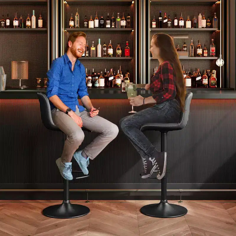 Bar Stools, Counter Stools - Adjustable Swivel Set with Soft Cushioned PU Leather, Backrest & Footrest for Dining Room, Kitchen Counter