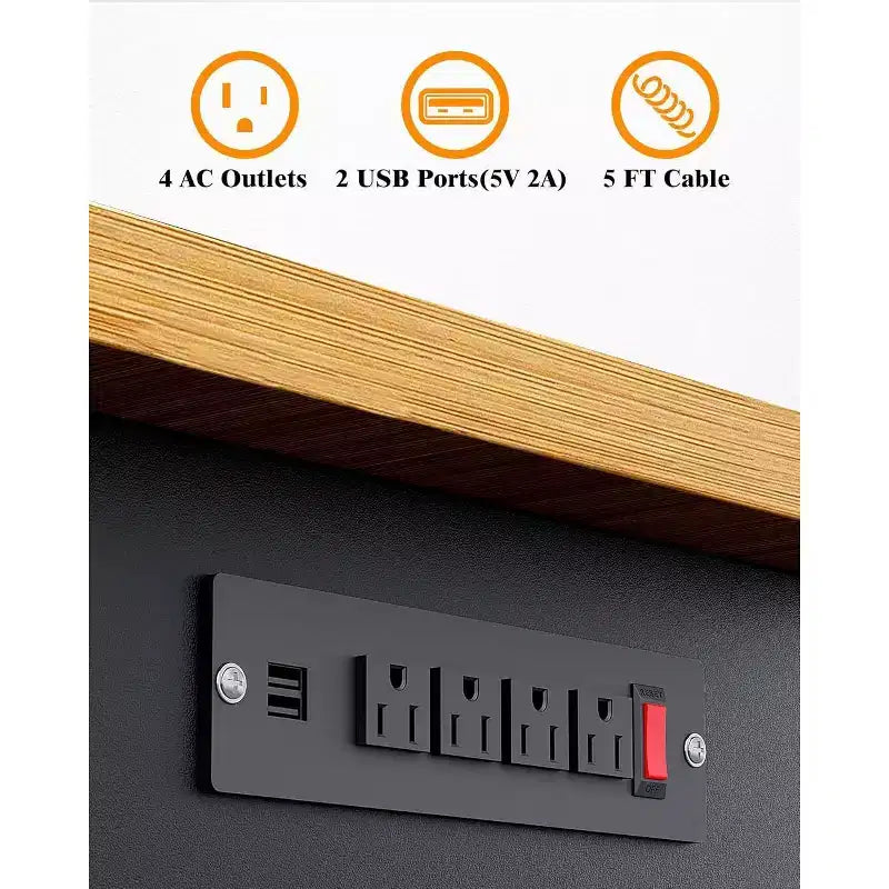 Banco da Lavoro da Garage Acekool 60, Regolabile in Altezza, con Piano in Legno Massiccio, Capacità 1000 kg, Prese di Corrente e Piedini Antiscivolo, per Carichi Pesanti