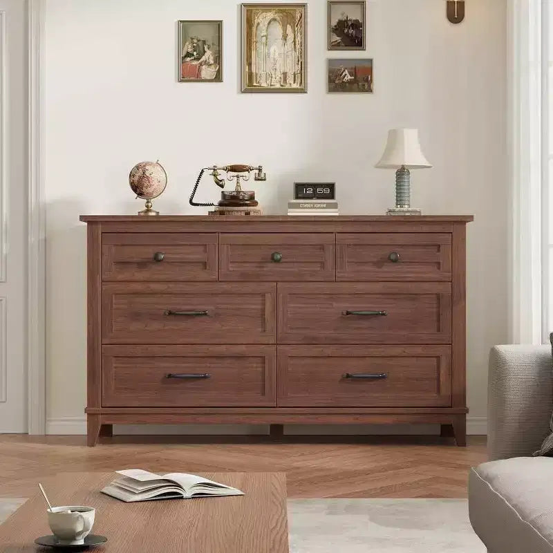 Cassettiera da camera Coolmee a 7 cassetti, cassettiera rustica in legno con texture naturale, organizer per camera da letto, soggiorno