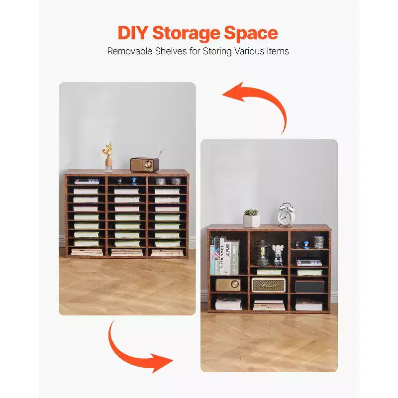 VEVOR Literature Organizer, 27 Compartments Office Mailbox with Removable Shelves, Wood Mailbox Sorter Particle Board, Brown