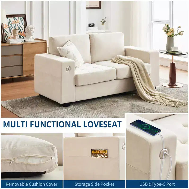 COZONY Divano a nuvola da 70'' in ciniglia in stile Mid-Century, Seduta profonda, Porte USB, Tasche laterali, Nessun assemblaggio