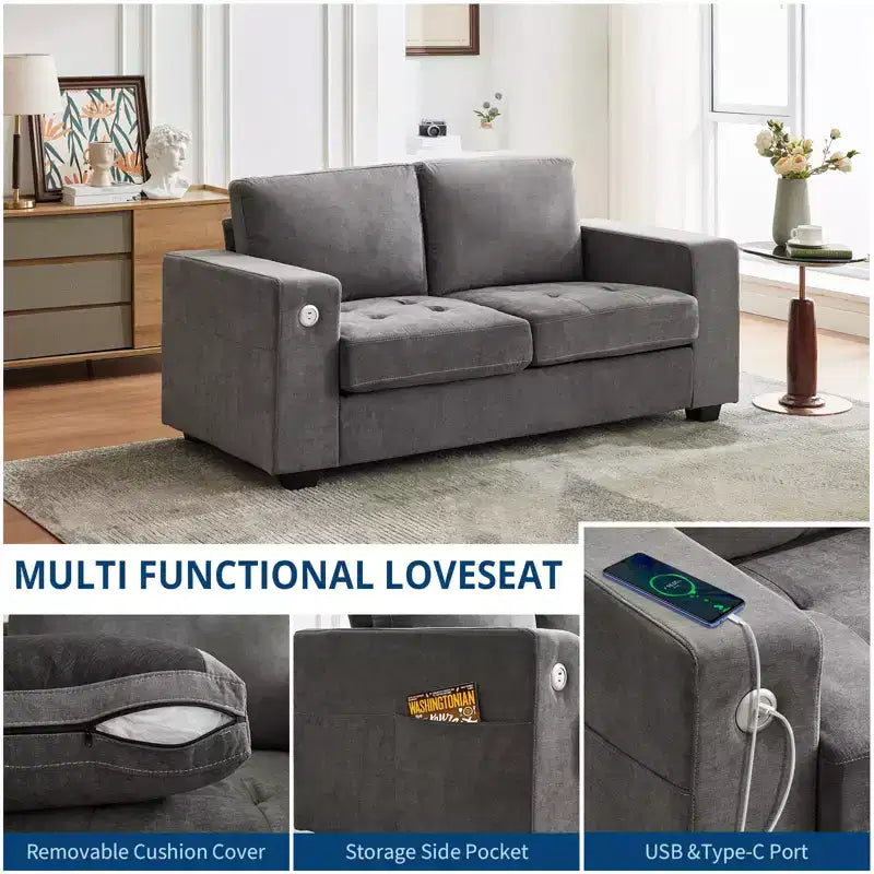 COZONY Divano a nuvola da 70'' in ciniglia in stile Mid-Century, Seduta profonda, Porte USB, Tasche laterali, Nessun assemblaggio