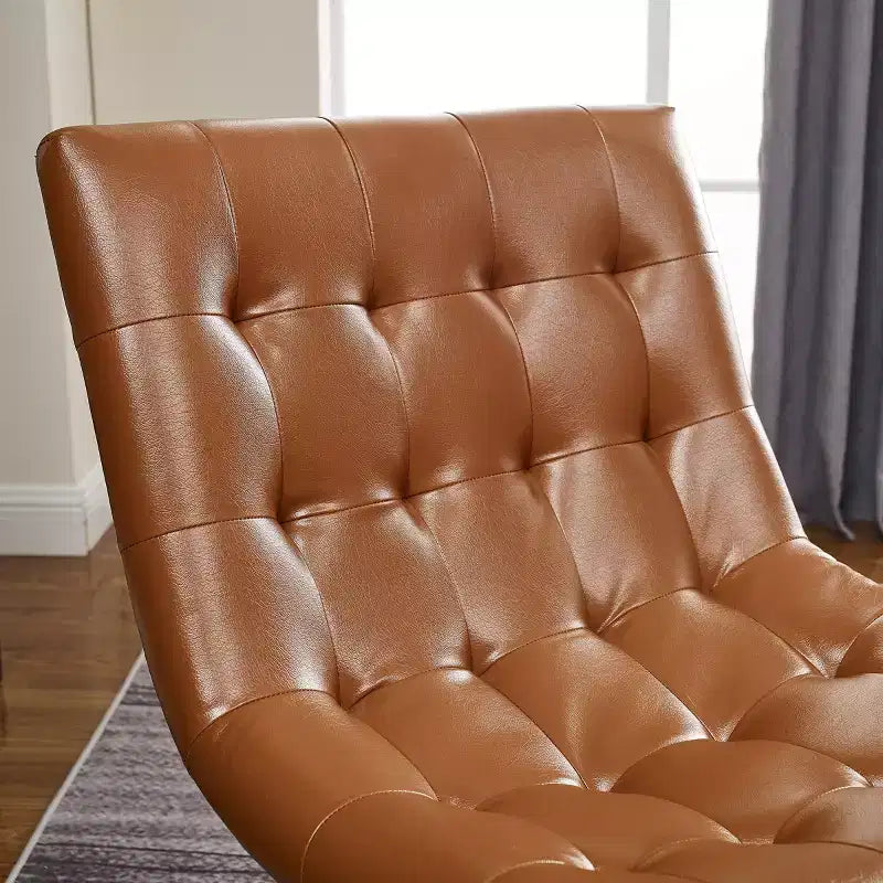 Armless Swivel Home Office Chair – Faux Leather, Tufted, Metal Base