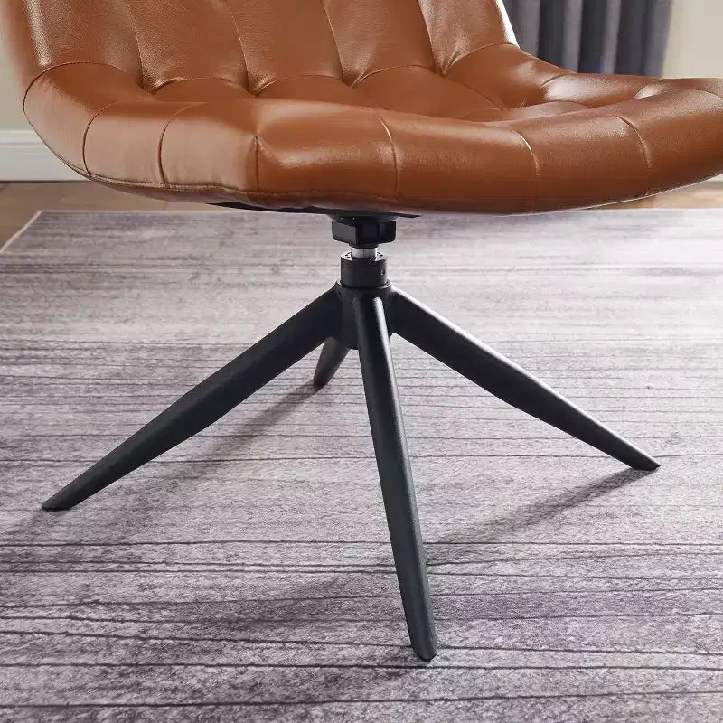 Armless Swivel Home Office Chair – Faux Leather, Tufted, Metal Base