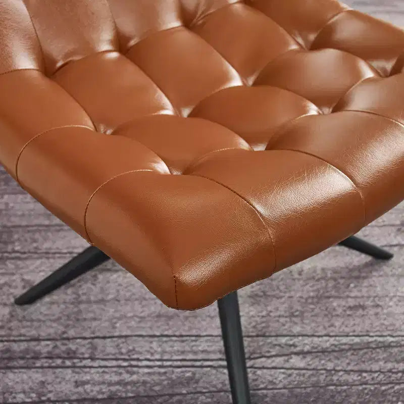 Armless Swivel Home Office Chair – Faux Leather, Tufted, Metal Base