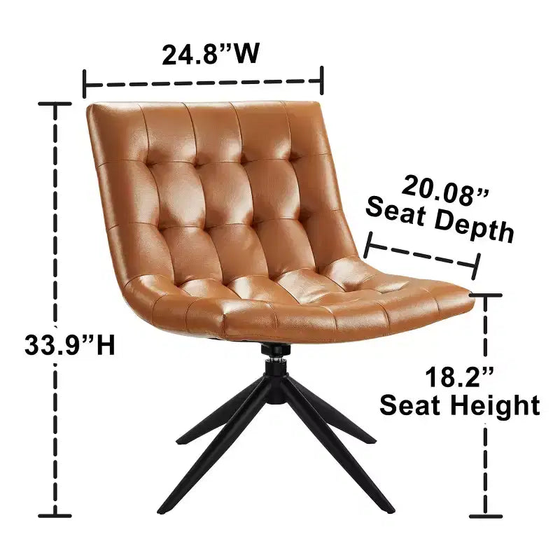 Armless Swivel Home Office Chair – Faux Leather, Tufted, Metal Base