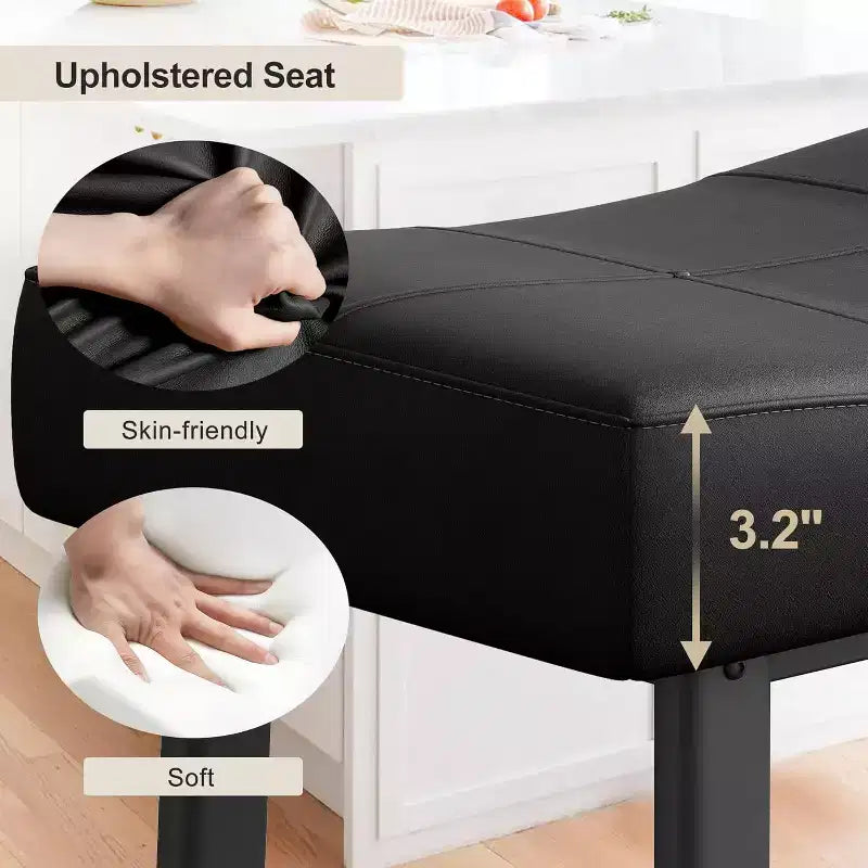 Set of 2 24 Counter Height Bar Stools, Upholstered PU Leather Curved Saddle Seats with Metal Frame and Footrest