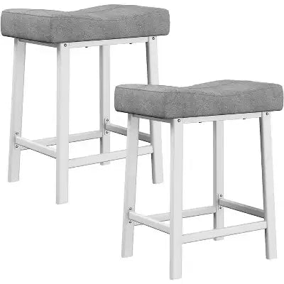 Set of 2 24 Counter Height Bar Stools, Upholstered PU Leather Curved Saddle Seats with Metal Frame and Footrest