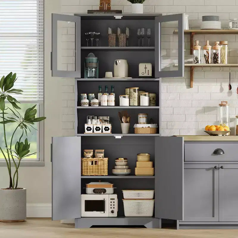67 Tall Freestanding Kitchen Pantry Cabinets Storage Cabinet, Bathroom Cabinet with 4 Doors and Adjustable Shelves