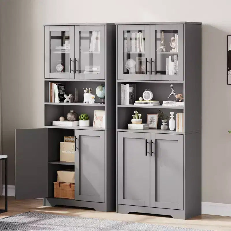 67 Tall Freestanding Kitchen Pantry Cabinets Storage Cabinet, Bathroom Cabinet with 4 Doors and Adjustable Shelves