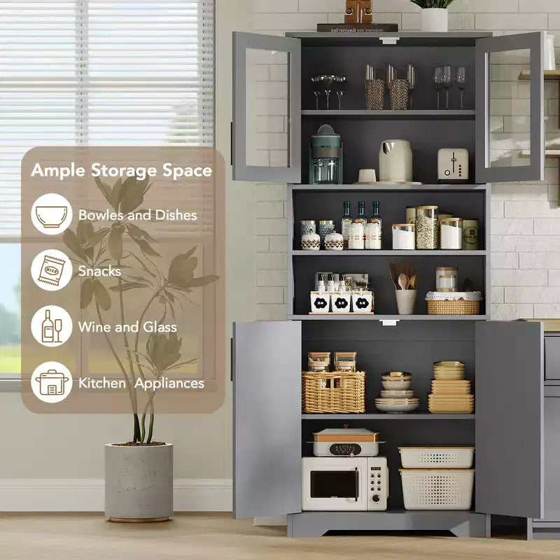 67 Tall Freestanding Kitchen Pantry Cabinets Storage Cabinet, Bathroom Cabinet with 4 Doors and Adjustable Shelves